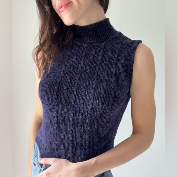 525 America Purple Turtle Neck Cropped Sleeveless Ribbed Top - Picture 6 of 9